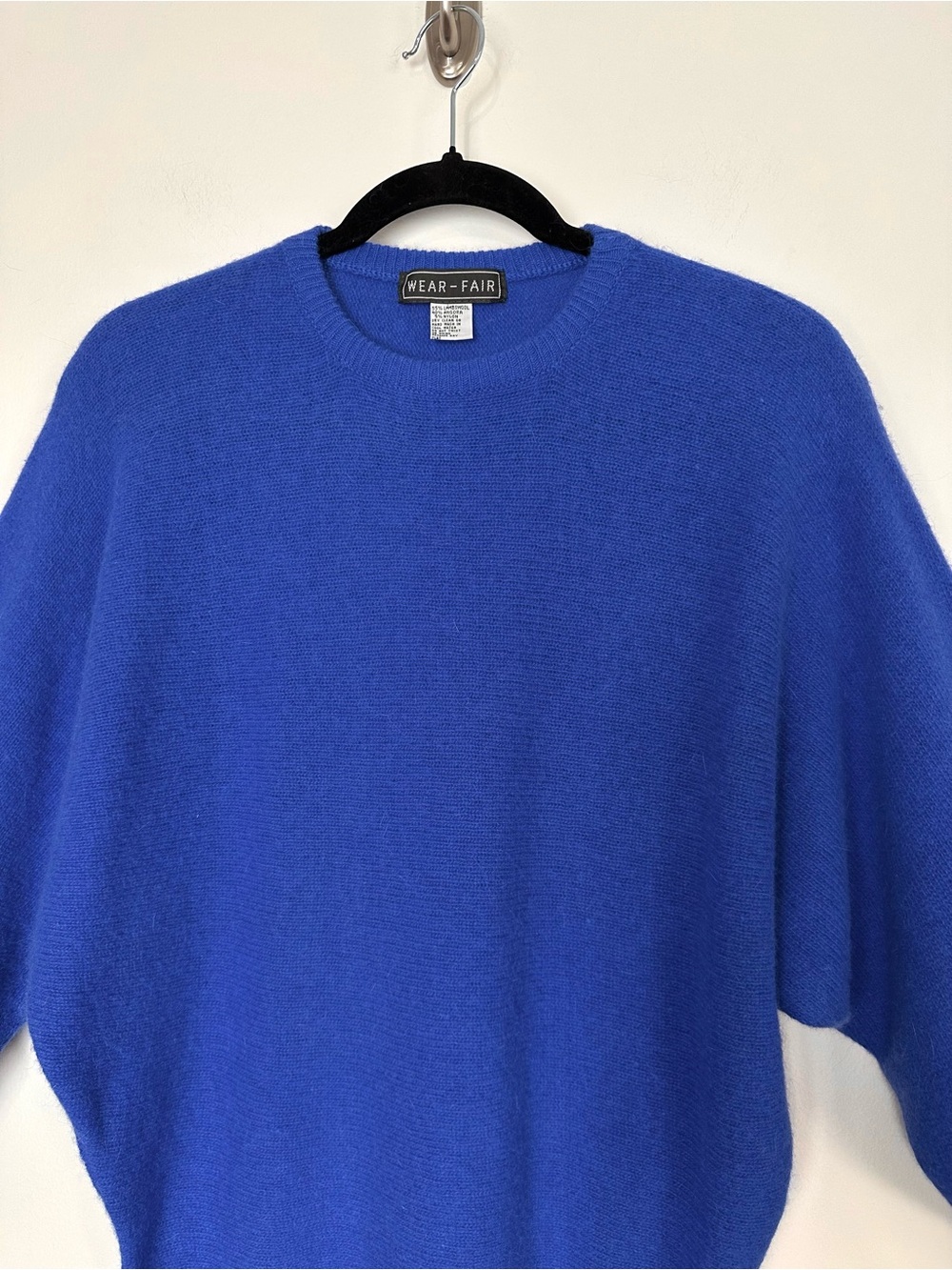 Vintage Wool Angora Cobalt Blue Dolman Sleeve Sweater Minimalist Bold Classic - Picture 3 of 10